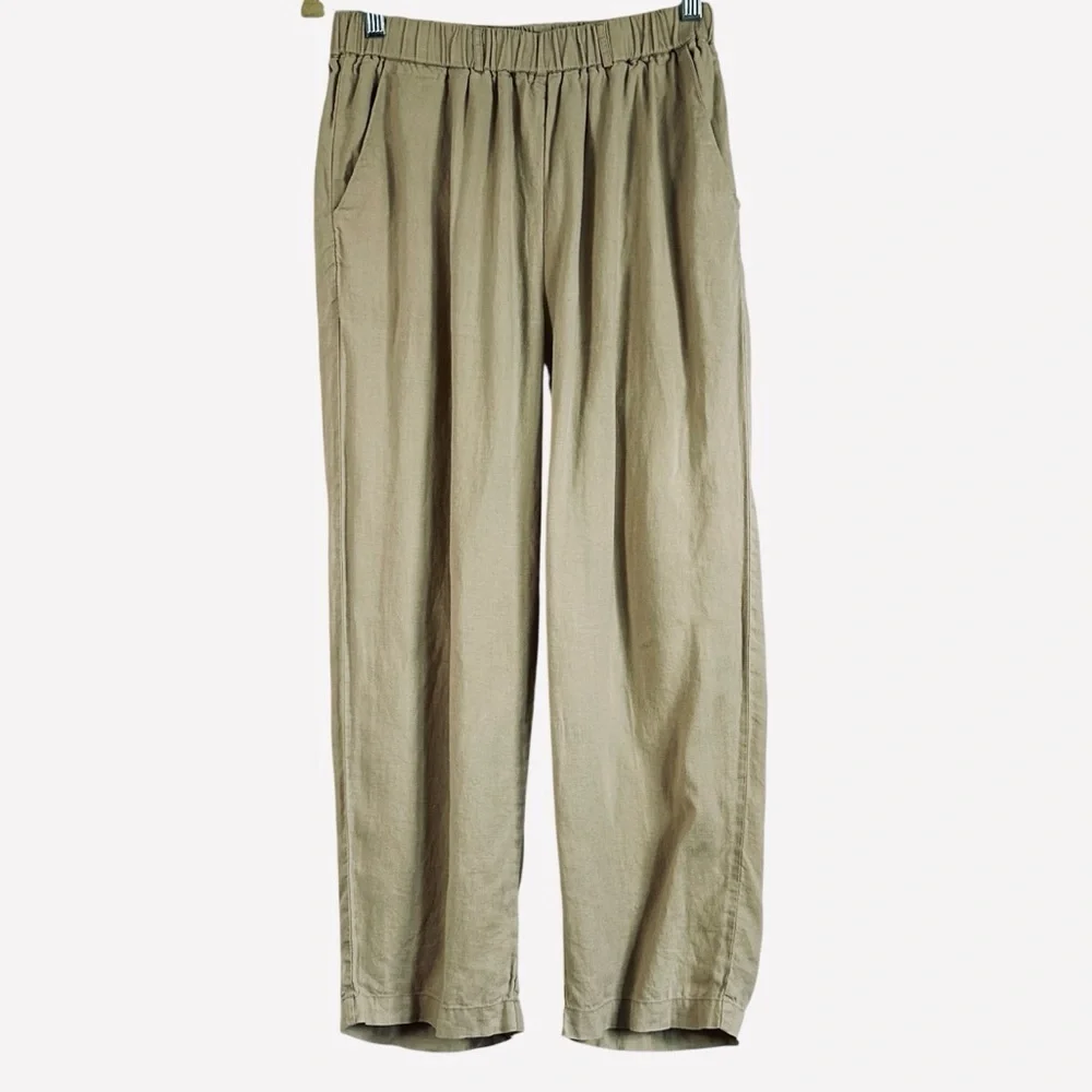 Quince 100% European Linen Cropped Pants Small Flax Elastic Waist